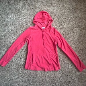 Womens Columbia Pink Fleece With Hood and Kangaroo Pocket